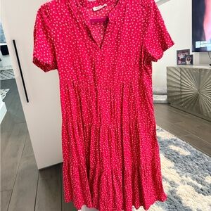 beachlunchlounge RED Floral Tiered Short-Sleeve Dress